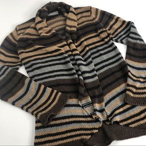 Wooden Ships Brown Grey Striped Cardigan M/L